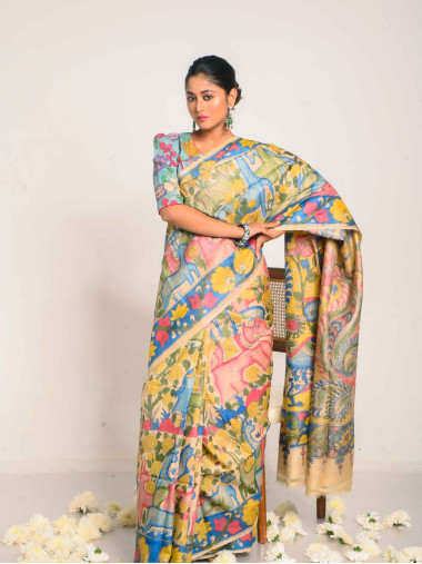 BSHP52 - Kalamkari Hand Paint Tussar Saree